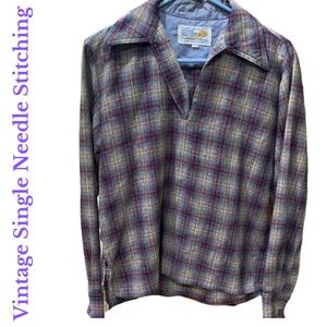 Vintage western Gentleman Single Needle Stitched Wool Blend Plaid Pullover
